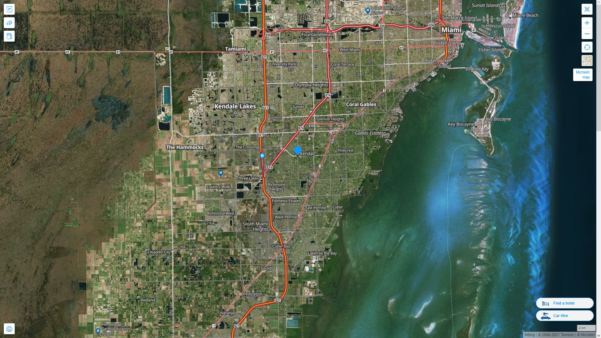 Kendall Florida Highway and Road Map with Satellite View
